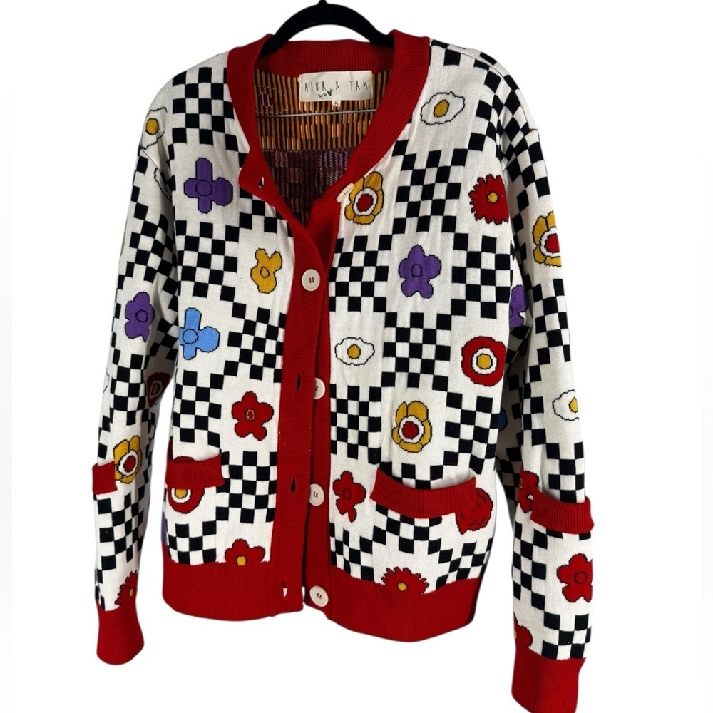 Kina and Tam bright sweater cardigan medium pop art